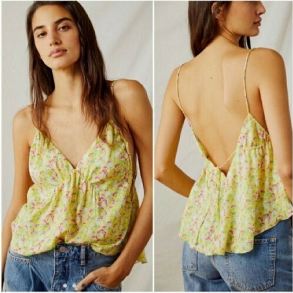 Women's Free People Intimately Gardenia Yellow Floral Print Cami Tank Top SZ(S)
